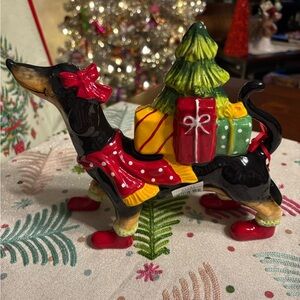 Blue Sky Festive Dachshund Figurine with Red Boots